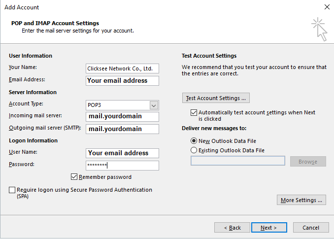 POP and IMAP Account Settings